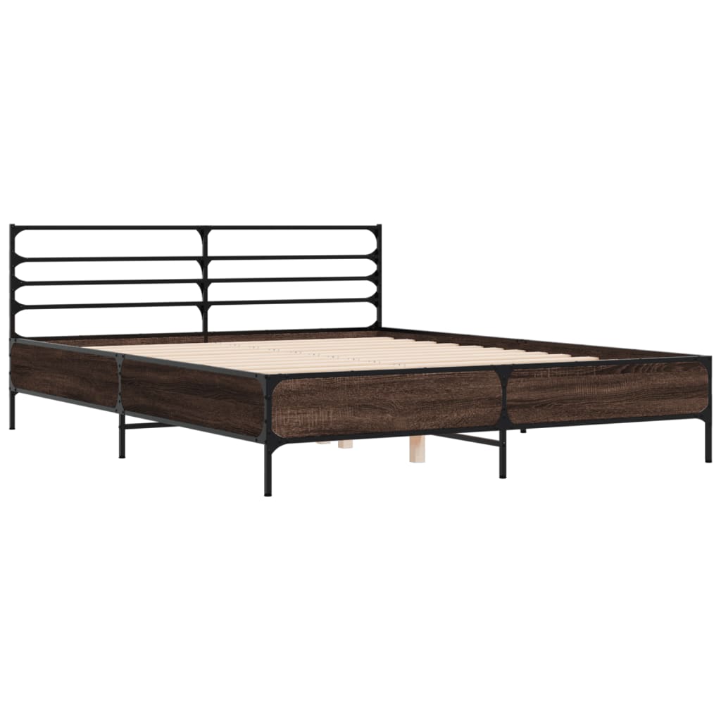 vidaXL Bed Frame | Brown Oak | Engineered wood, Metal | King | Bed Frame