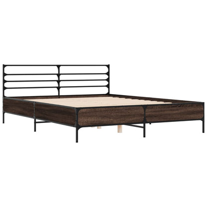 vidaXL Bed Frame | Brown Oak | Engineered wood, Metal | King | Bed Frame