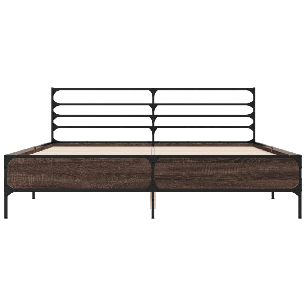 vidaXL Bed Frame | Brown Oak | Engineered wood, Metal | King | Bed Frame