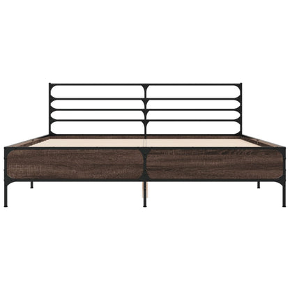 vidaXL Bed Frame | Brown Oak | Engineered wood, Metal | King | Bed Frame