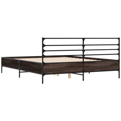 vidaXL Bed Frame | Brown Oak | Engineered wood, Metal | King | Bed Frame