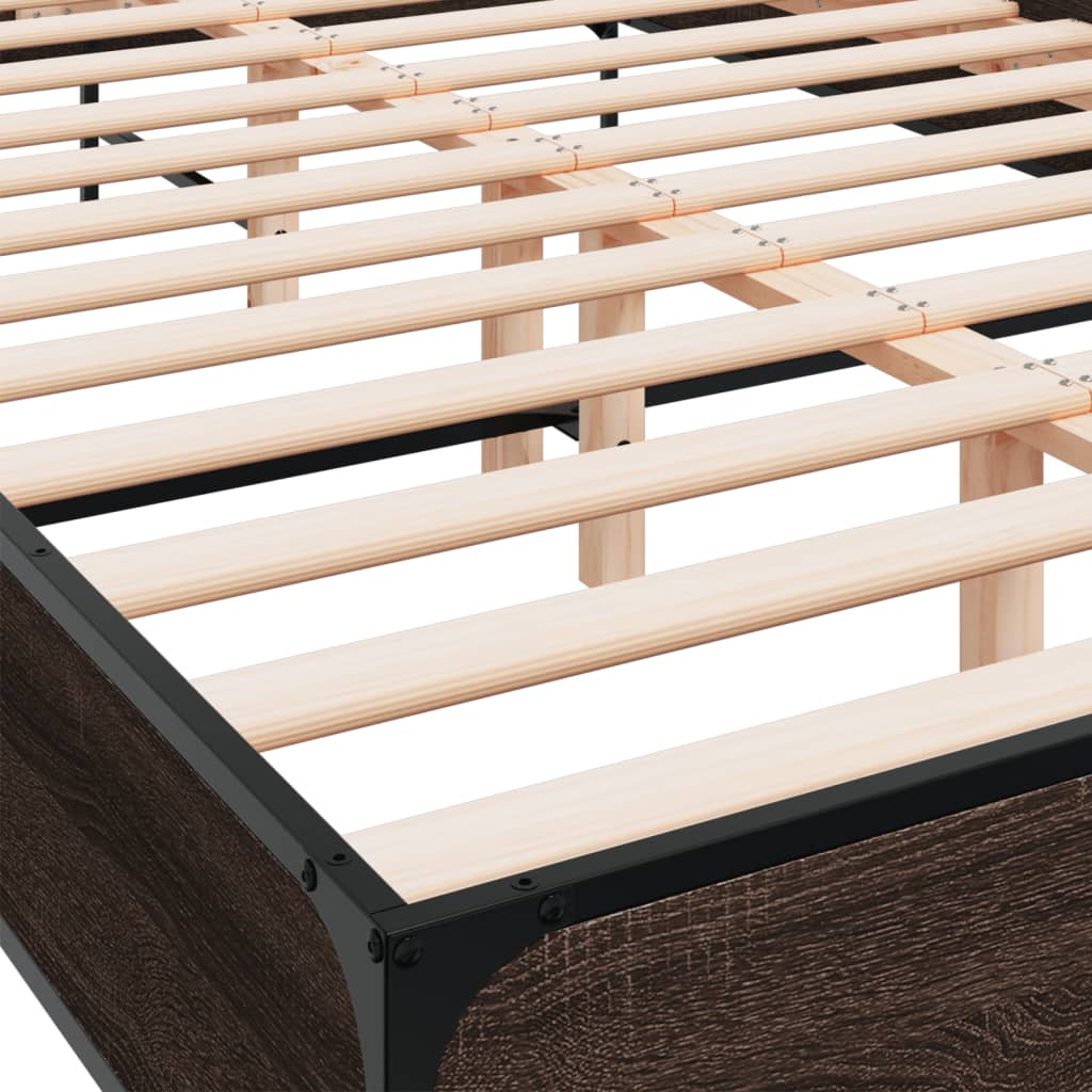 vidaXL Bed Frame | Brown Oak | Engineered wood, Metal | King | Bed Frame