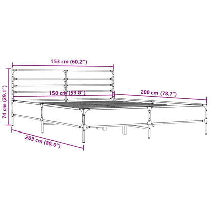 vidaXL Bed Frame | Brown Oak | Engineered wood, Metal | King | Bed Frame