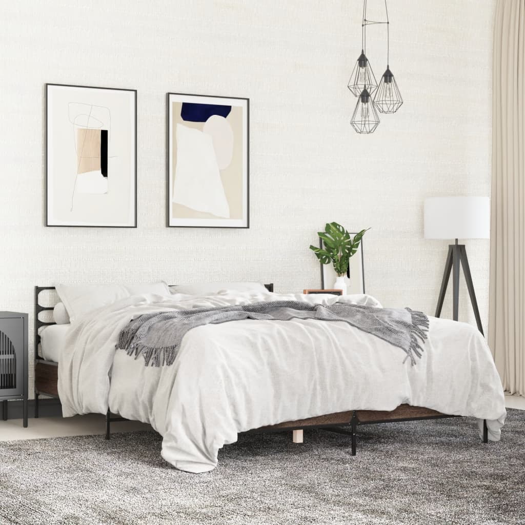 vidaXL Bed Frame | Brown Oak | Engineered wood, Metal | King | Bed Frame