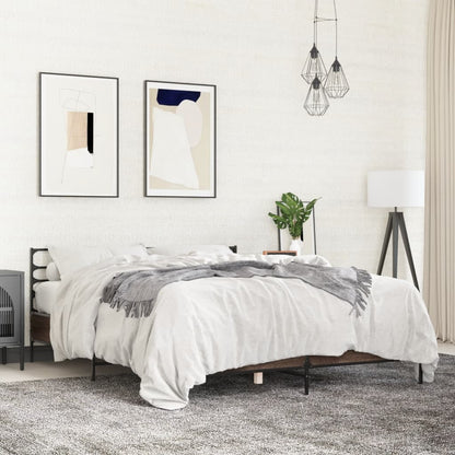 vidaXL Bed Frame | Brown Oak | Engineered wood, Metal | King | Bed Frame