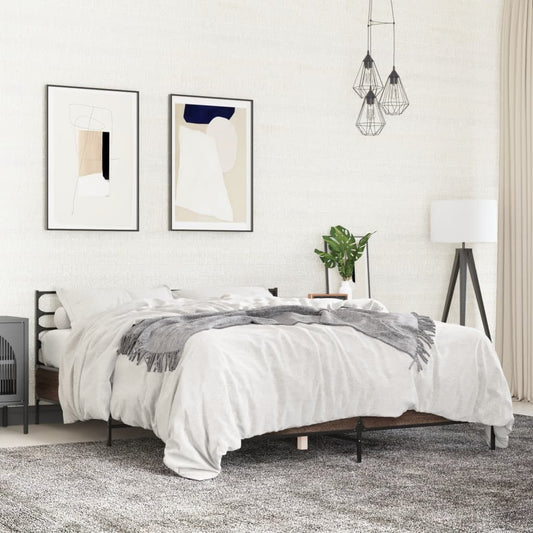 vidaXL Bed Frame | Brown Oak | Engineered wood, Metal | King | Bed Frame