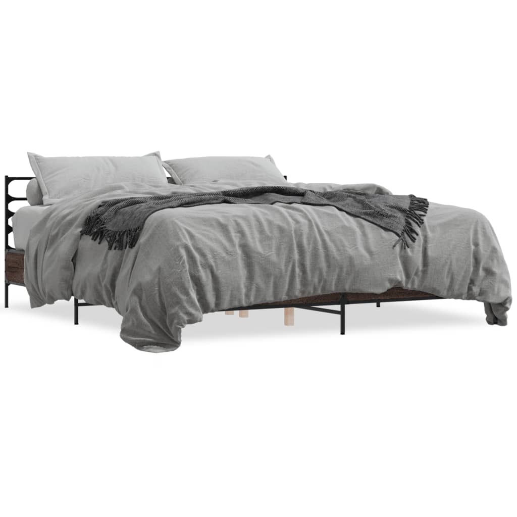 vidaXL Bed Frame | Brown Oak | Engineered Wood, Metal, Plywood | Super King