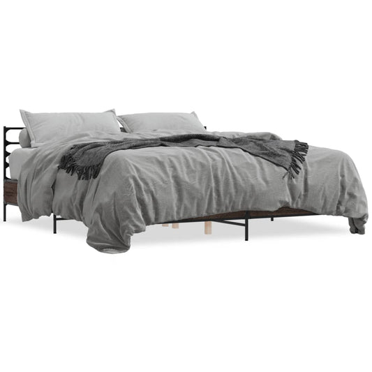 vidaXL Bed Frame | Brown Oak | Engineered Wood, Metal, Plywood | Super King
