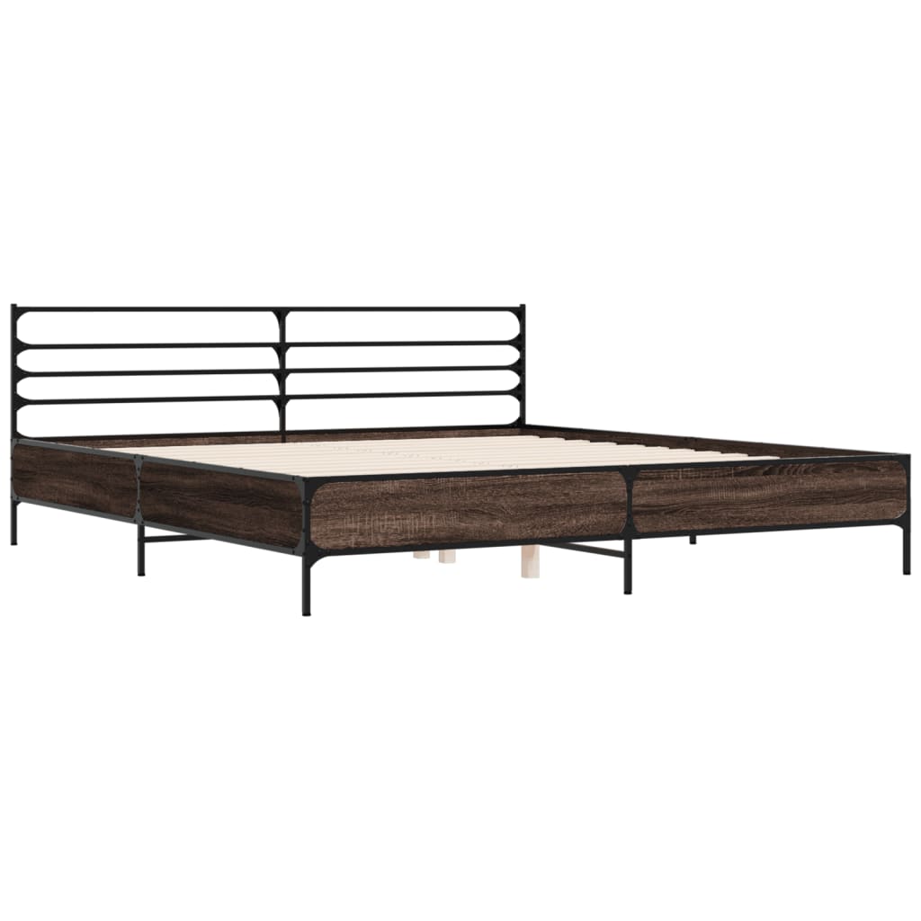 vidaXL Bed Frame | Brown Oak | Engineered Wood, Metal, Plywood | Super King