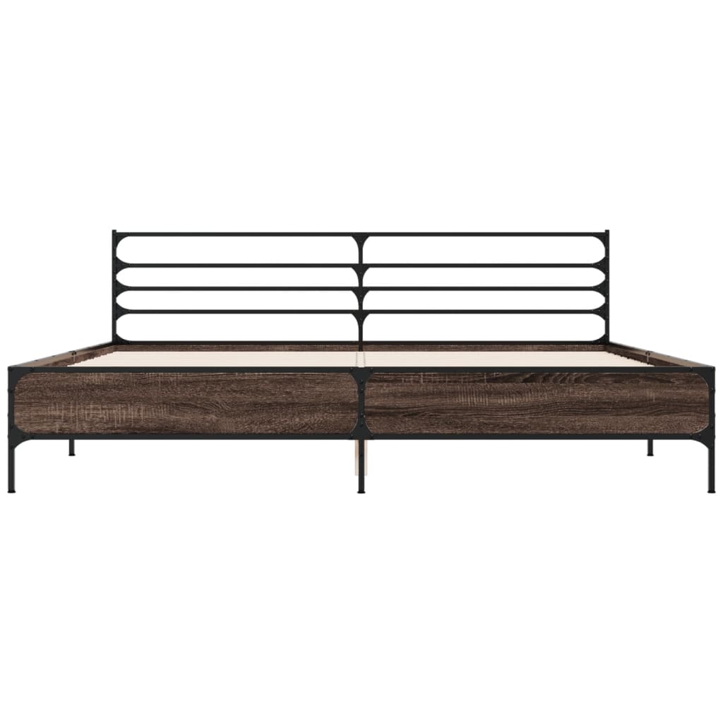 vidaXL Bed Frame | Brown Oak | Engineered Wood, Metal, Plywood | Super King