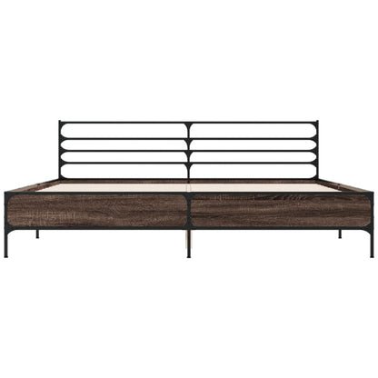 vidaXL Bed Frame | Brown Oak | Engineered Wood, Metal, Plywood | Super King