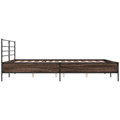 vidaXL Bed Frame | Brown Oak | Engineered Wood, Metal, Plywood | Super King