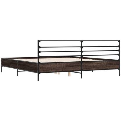 vidaXL Bed Frame | Brown Oak | Engineered Wood, Metal, Plywood | Super King