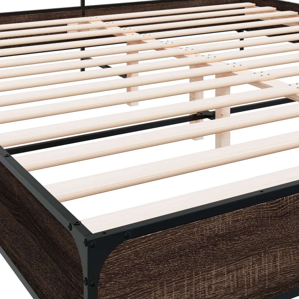 vidaXL Bed Frame | Brown Oak | Engineered Wood, Metal, Plywood | Super King