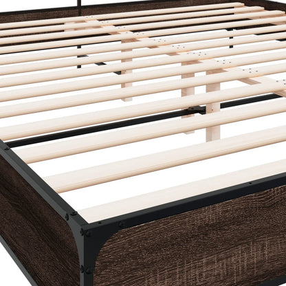 vidaXL Bed Frame | Brown Oak | Engineered Wood, Metal, Plywood | Super King