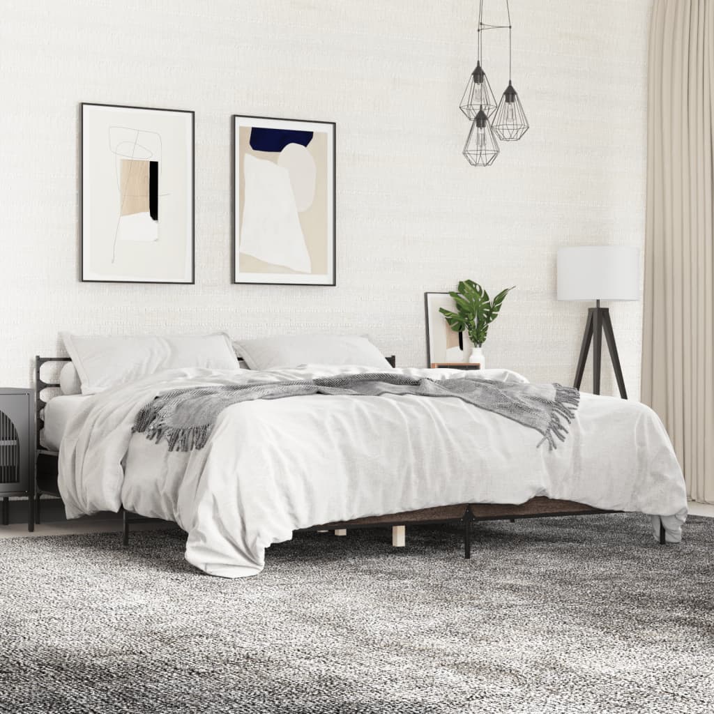vidaXL Bed Frame | Brown Oak | Engineered Wood, Metal, Plywood | Super King