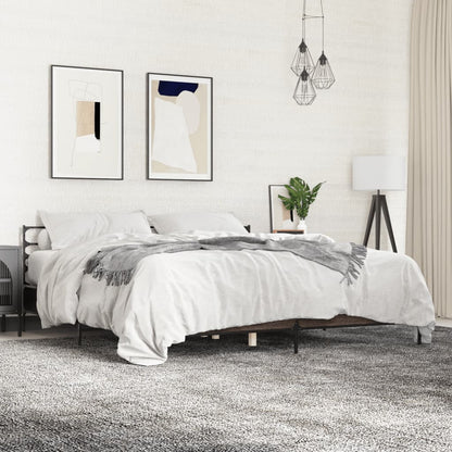 vidaXL Bed Frame | Brown Oak | Engineered Wood, Metal, Plywood | Super King