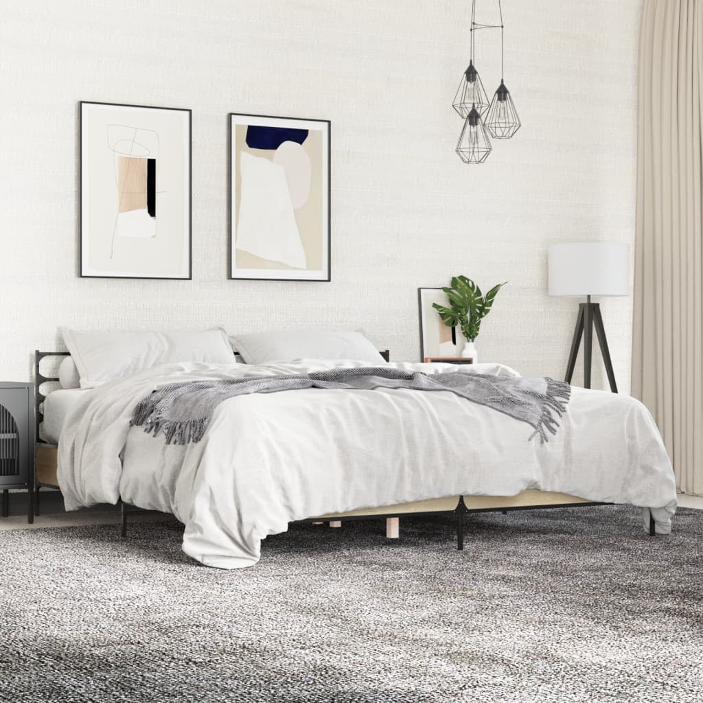 vidaXL Bed Frame | Sonoma Oak | Engineered Wood, Metal | Double | Modern