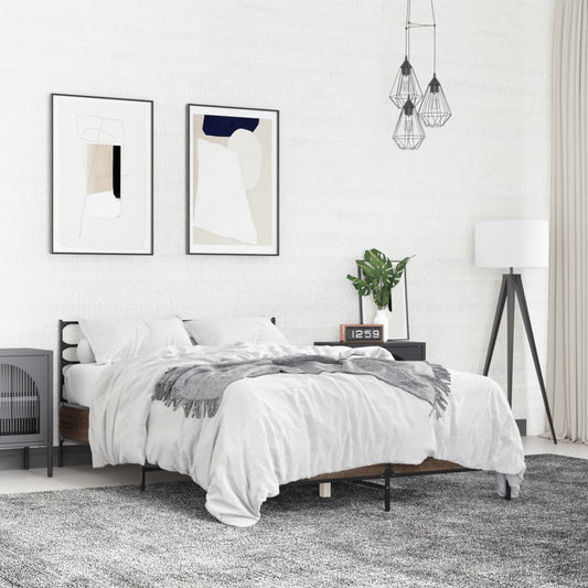 vidaXL Bed Frame | Brown Oak | Engineered Wood | 135x190 cm Double |  Durable