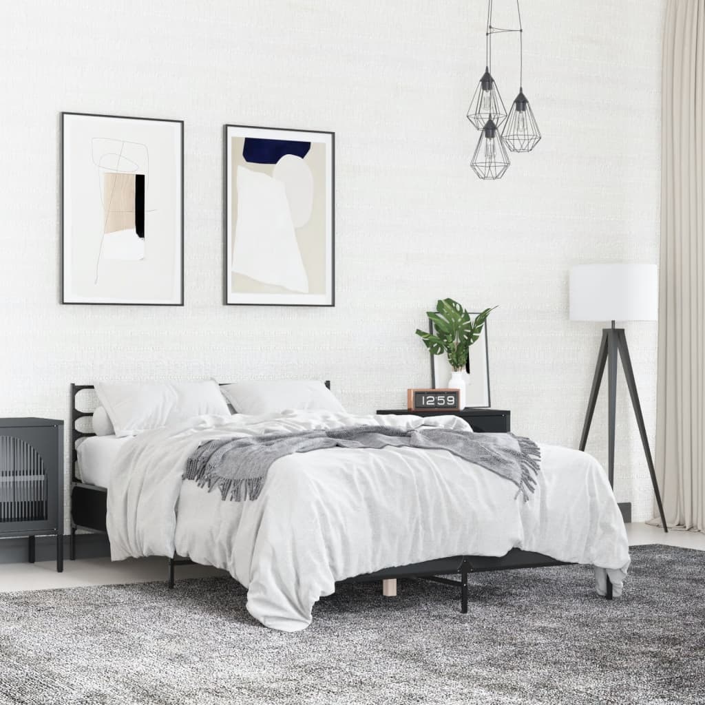vidaXL Bed Frame | Black | Engineered wood and metal | Double | Modern