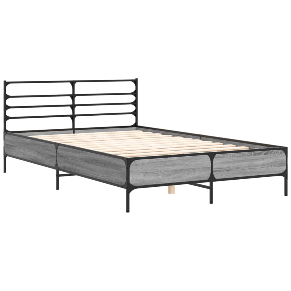 vidaXL Bed Frame | Grey Sonoma | Engineered wood, metal, plywood | 140x190 cm
