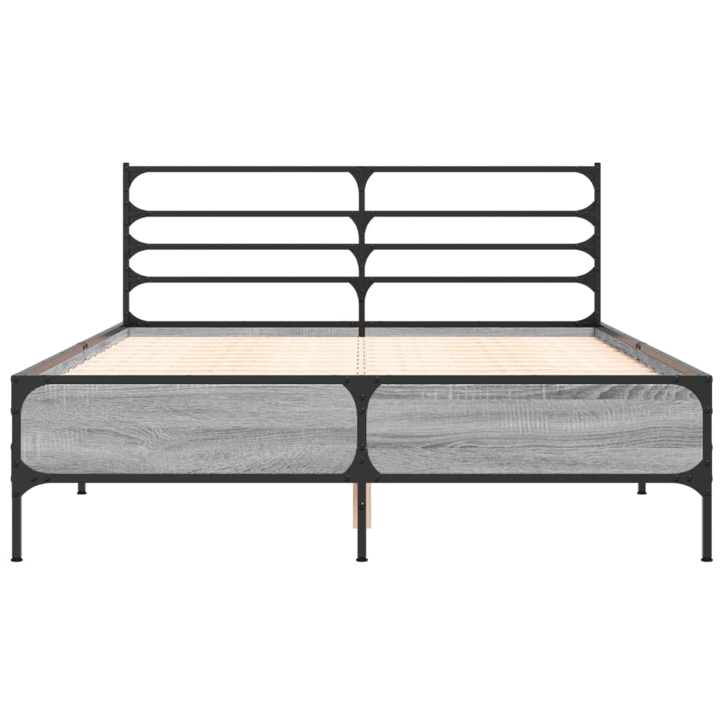 vidaXL Bed Frame | Grey Sonoma | Engineered wood, metal, plywood | 140x190 cm