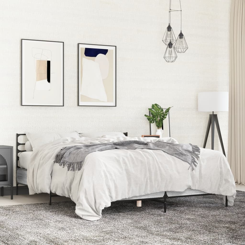 vidaXL Bed Frame | Grey Sonoma | Engineered wood, metal, plywood | 140x190 cm
