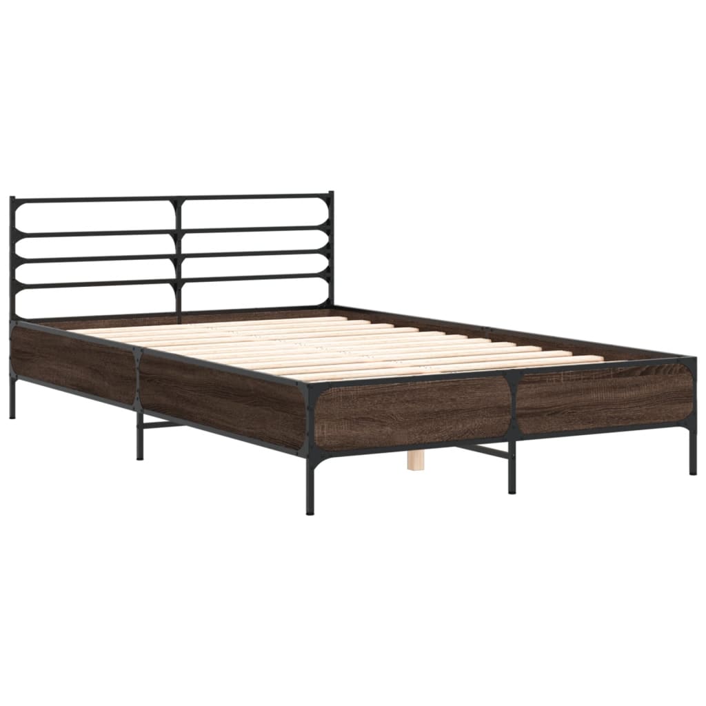 vidaXL Bed Frame | Brown oak | Engineered wood, metal, plywood | Double