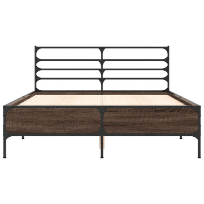 vidaXL Bed Frame | Brown oak | Engineered wood, metal, plywood | Double