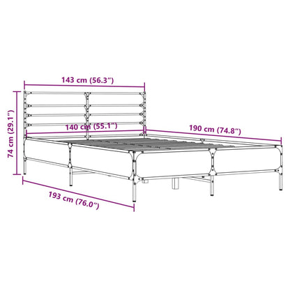 vidaXL Bed Frame | Brown oak | Engineered wood, metal, plywood | Double