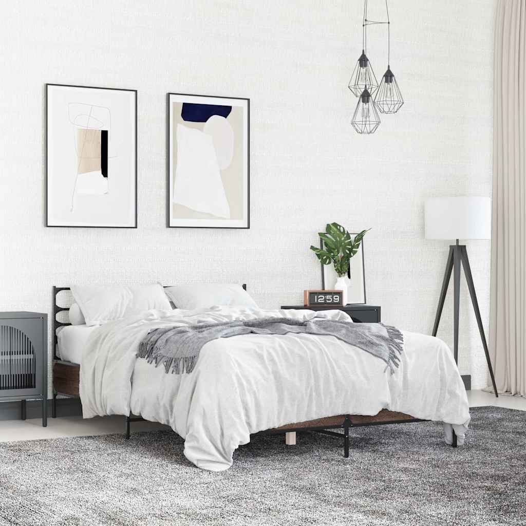 vidaXL Bed Frame | Brown oak | Engineered wood, metal, plywood | Double
