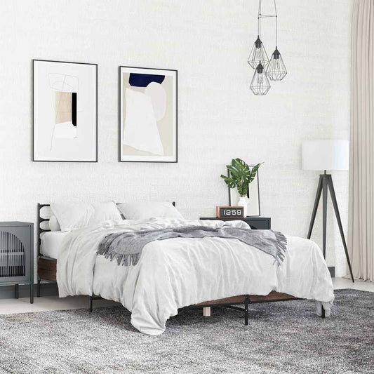 vidaXL Bed Frame | Brown oak | Engineered wood, metal, plywood | Double