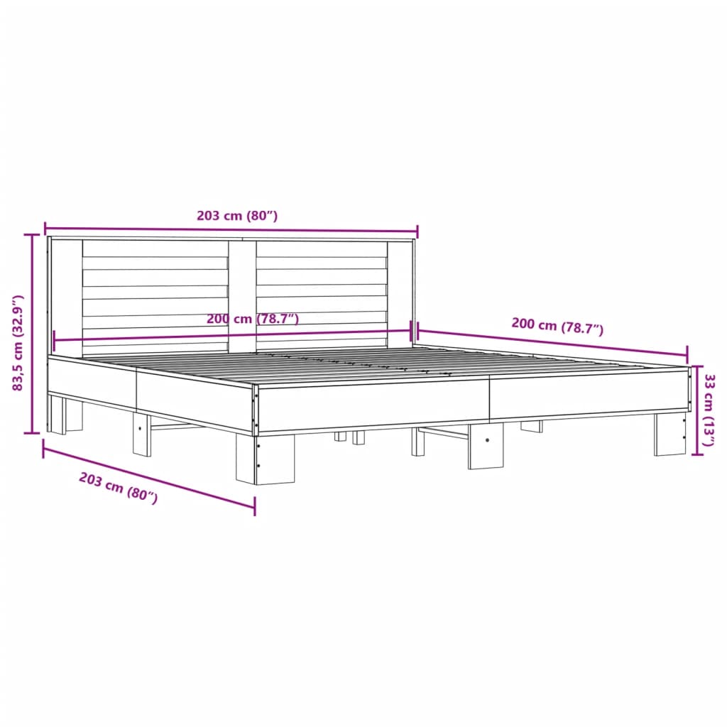 vidaXL Bed Frame | Sonoma Oak | Engineered wood, metal | Double | Durable