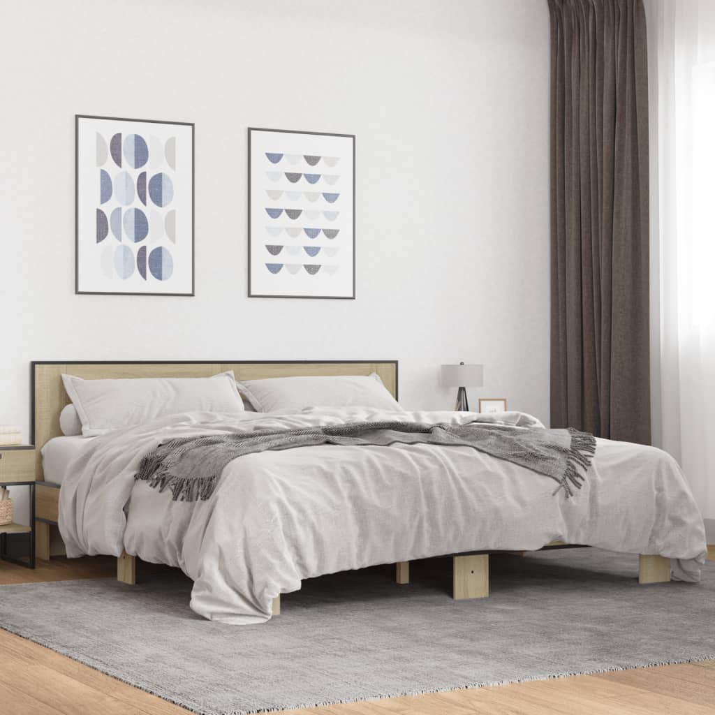 vidaXL Bed Frame | Sonoma Oak | Engineered wood, metal | Double | Durable