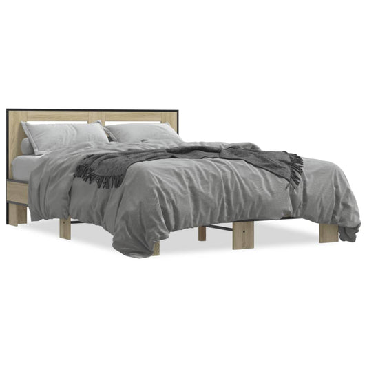 vidaXL Bed Frame | Sonoma oak | Engineered wood, metal, plywood | Double