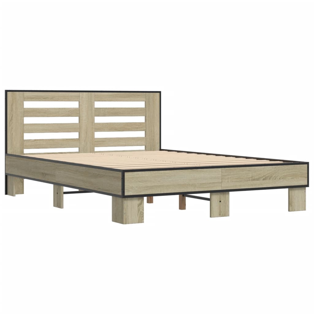 vidaXL Bed Frame | Sonoma oak | Engineered wood, metal, plywood | Double