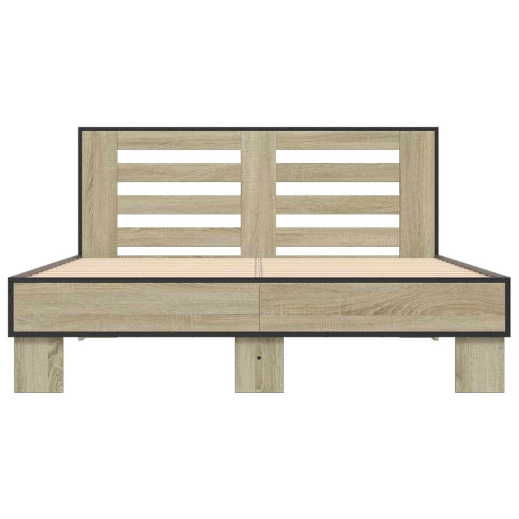 vidaXL Bed Frame | Sonoma oak | Engineered wood, metal, plywood | Double
