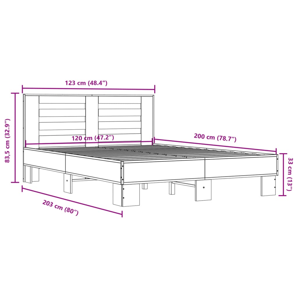 vidaXL Bed Frame | Sonoma oak | Engineered wood, metal, plywood | Double