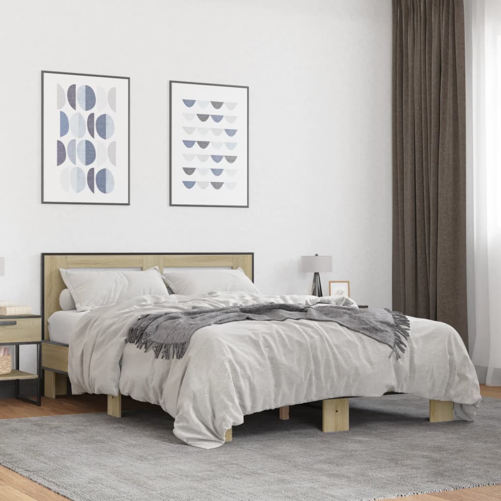 vidaXL Bed Frame | Sonoma oak | Engineered wood, metal, plywood | Double