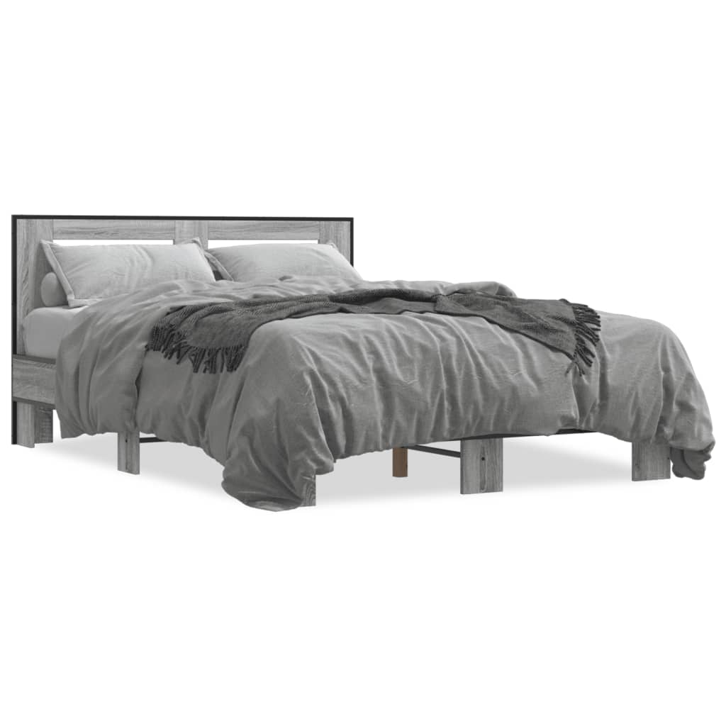 vidaXL Bed Frame | Grey Sonoma | Engineered wood, metal, plywood | Double
