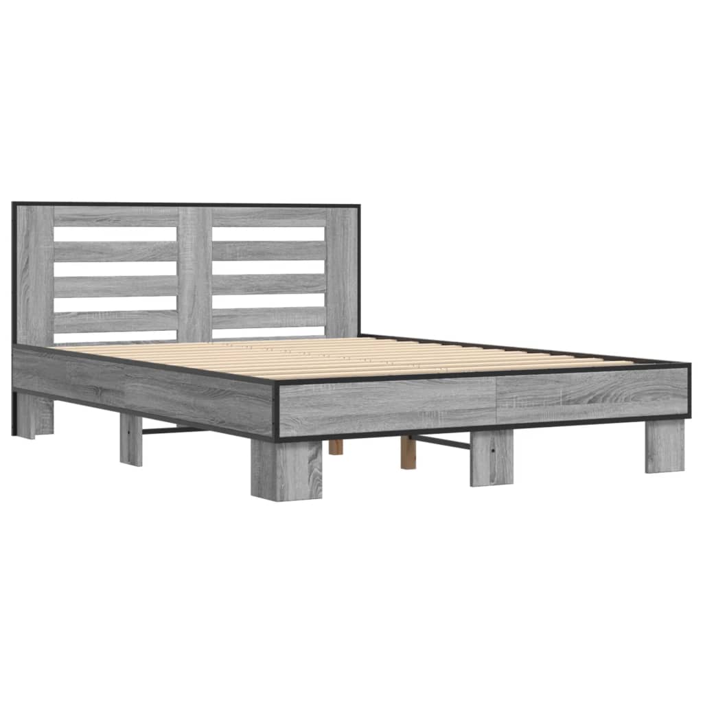 vidaXL Bed Frame | Grey Sonoma | Engineered wood, metal, plywood | Double