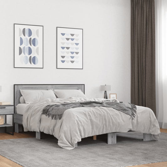 vidaXL Bed Frame | Grey Sonoma | Engineered wood, metal, plywood | Double