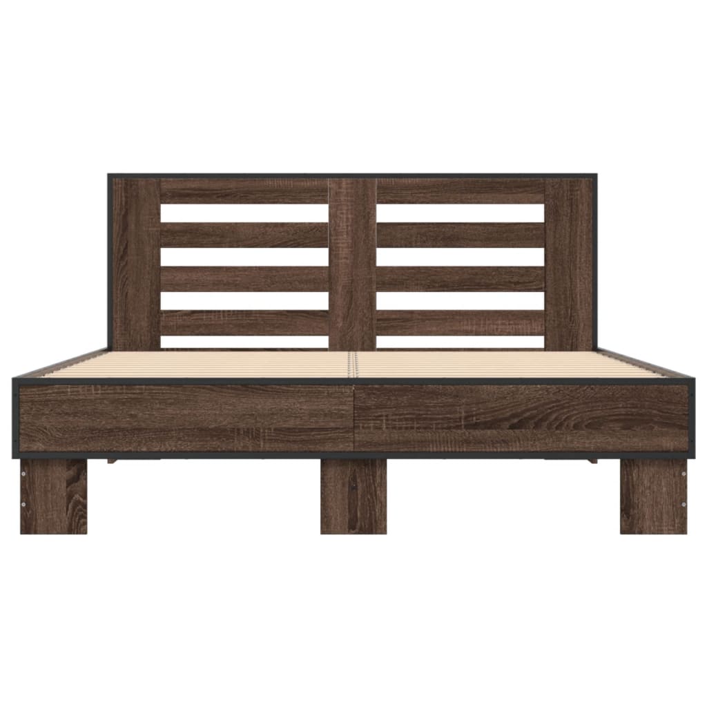 vidaXL Bed Frame | Brown Oak | Engineered wood, Metal | Double | Modern
