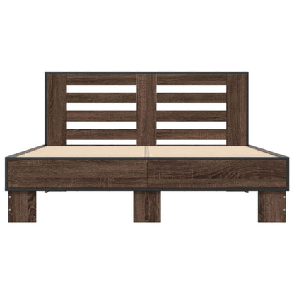 vidaXL Bed Frame | Brown Oak | Engineered wood, Metal | Double | Modern