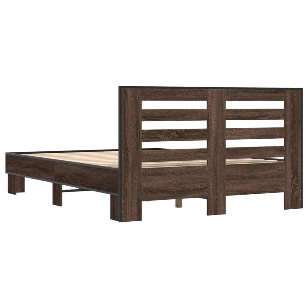 vidaXL Bed Frame | Brown Oak | Engineered wood, Metal | Double | Modern