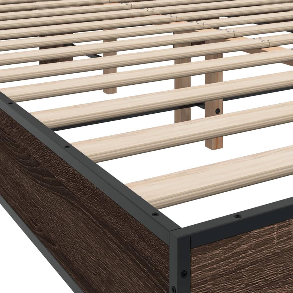 vidaXL Bed Frame | Brown Oak | Engineered wood, Metal | Double | Modern