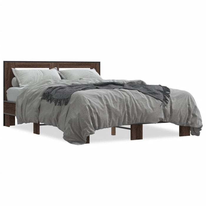 vidaXL Bed Frame Brown Oak 120x200 cm Engineered Wood and Metal