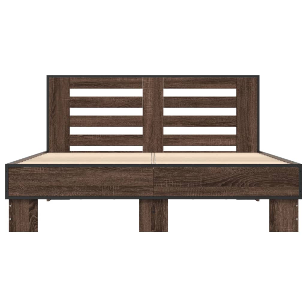 vidaXL Bed Frame | Brown Oak | Engineered Wood, Metal, Plywood | Double | Modern