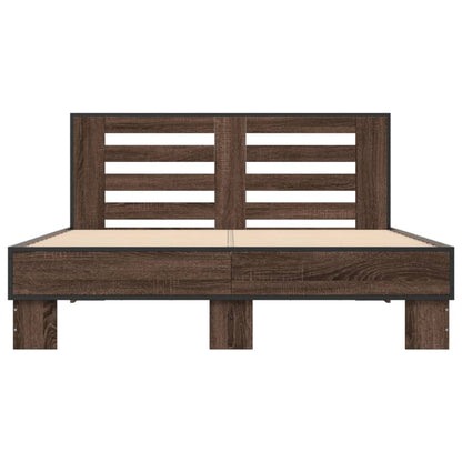 vidaXL Bed Frame | Brown Oak | Engineered Wood, Metal, Plywood | Double | Modern