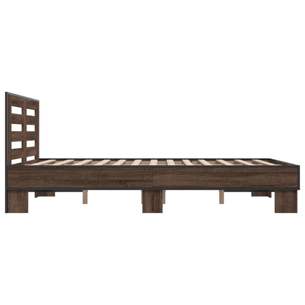 vidaXL Bed Frame | Brown Oak | Engineered Wood, Metal, Plywood | Double | Modern